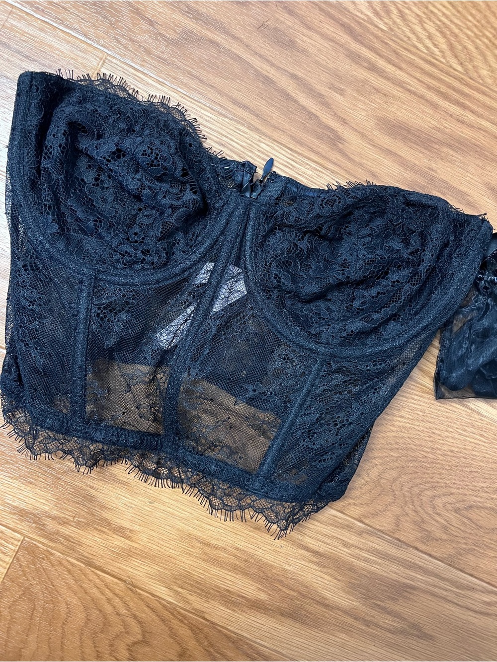Black Lace Longline Bustier Bra - Women Intimates